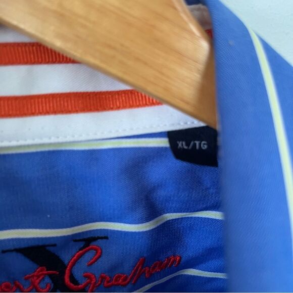 Robert Graham NWT "Aruba" Blue White Stripe Cotton Button Down Dress Shirt - Picture 8 of 16